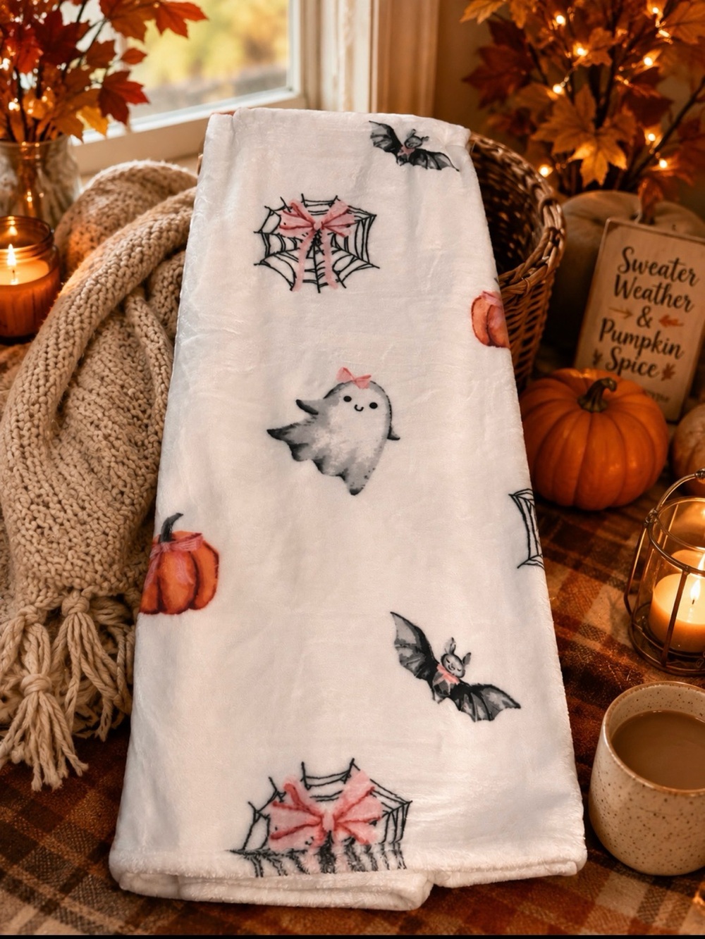 Casual Collection 50โ x 70โ Halloween Plush Throw Blanket Ghost Pumpkin Bat - Picture 2 of 4